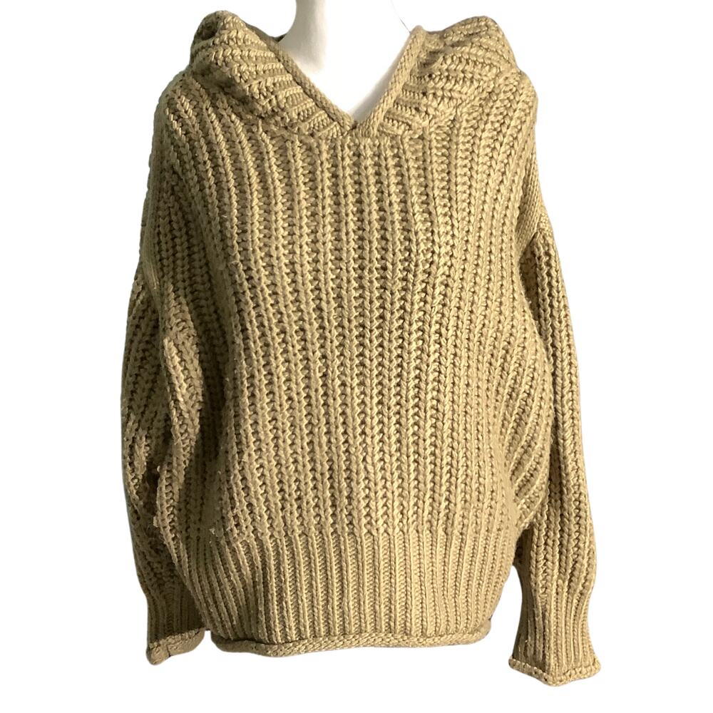 POL Olive Green Chunky Knit Hoodie Sweater Women S — Oversized, Cozy, Boho
